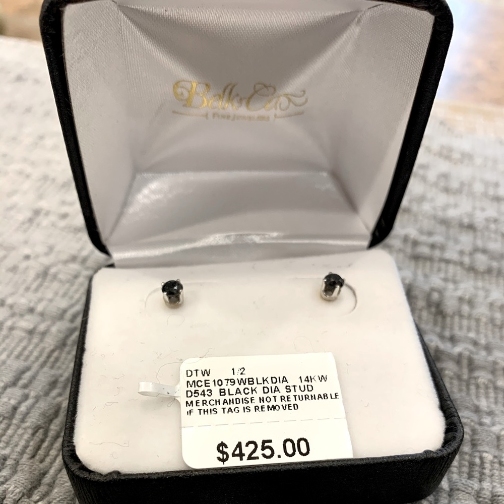 Black Diamond stud earrings with 14K white gold